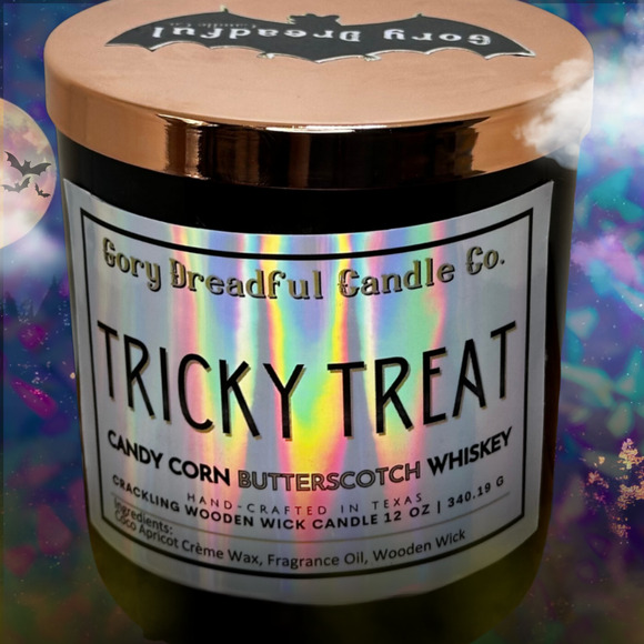 Tricky Treat Crackling Wooden Wick Candle: Candy Corn Butterscotch Whiskey Scent - Picture 7 of 10